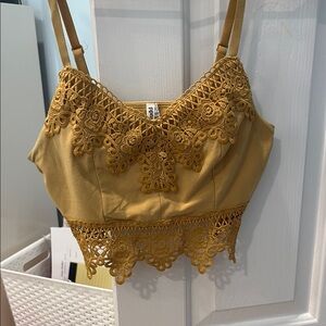 Elegant Mustard Lace Crop Top